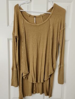 Free People mustard tan waffle knit long sleeve top
